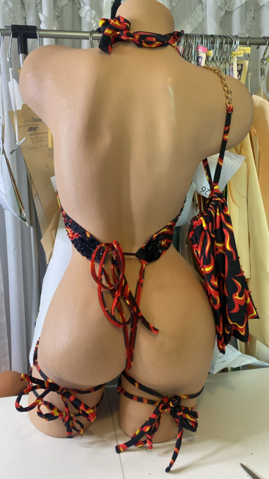 Hot Girl Custom Flames Cut Out One Piece
