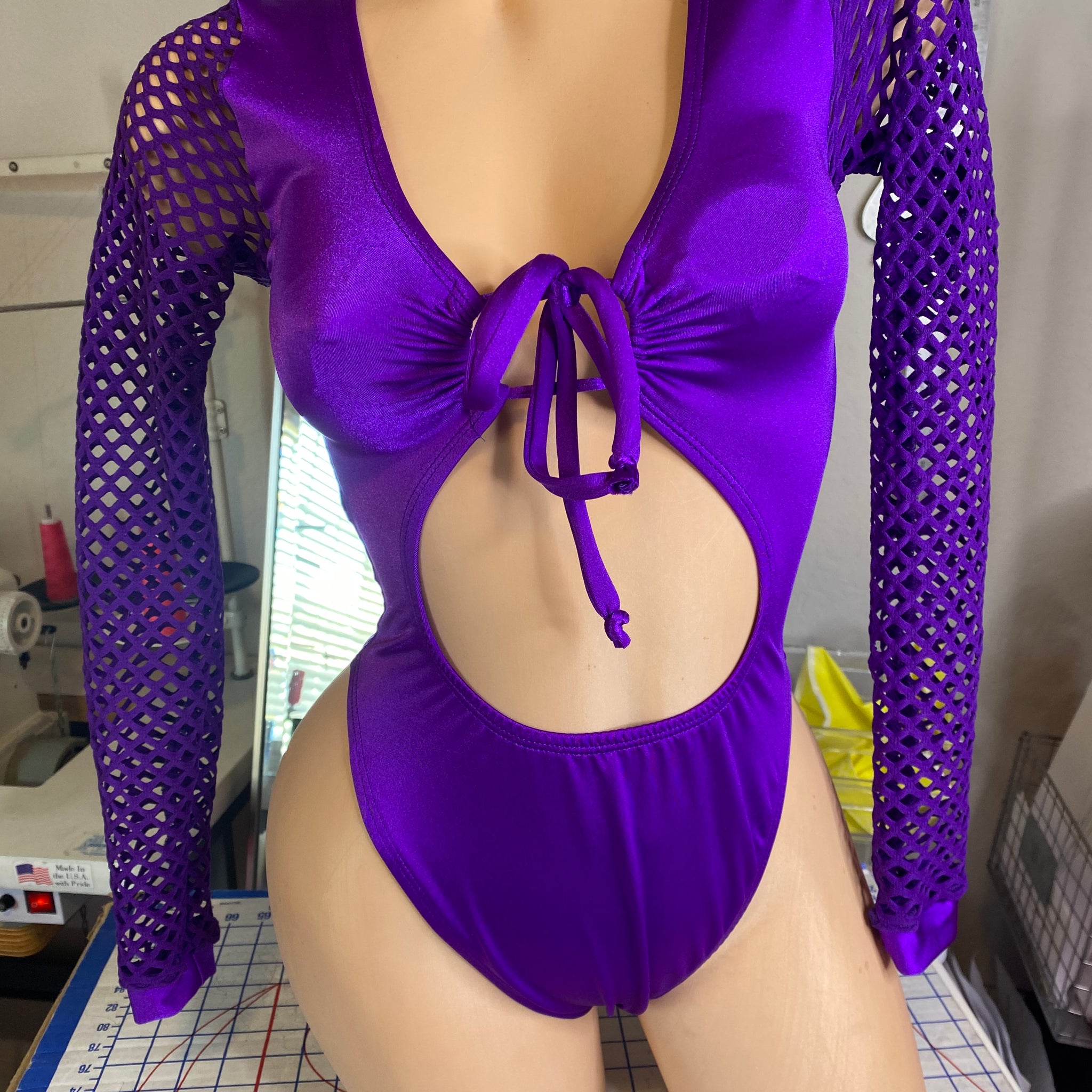 Keep It Cute Fishnet Sleeve Thong Bodysuit