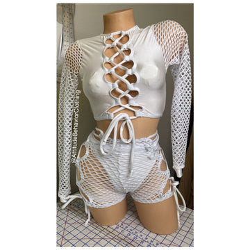 Turning Heads Fishnet Shorts Set
