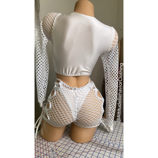 Jasmine Lace up Crop and Shorts Three Piece Set Bottlegirl Uniform