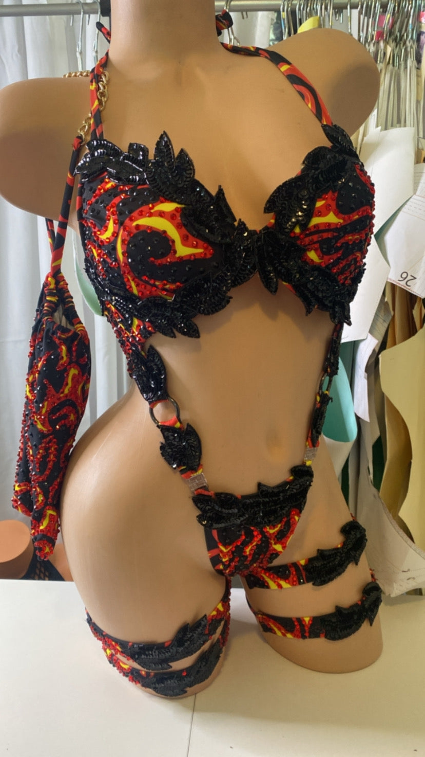 Hot Girl Custom Flames Cut Out One Piece