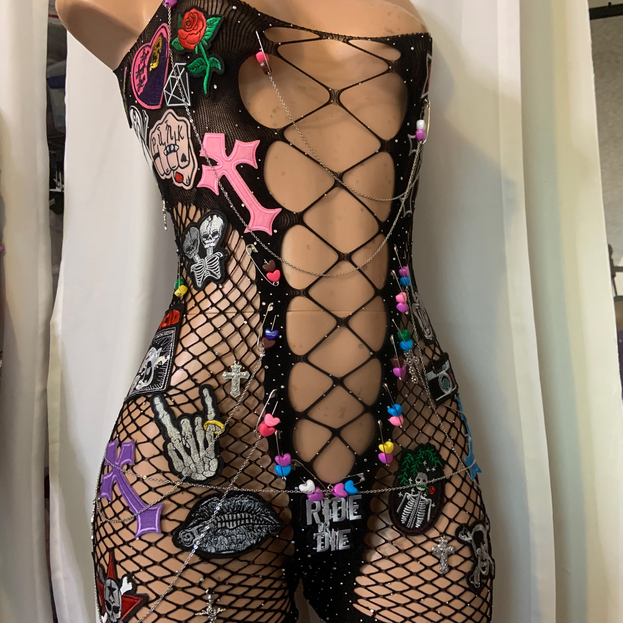 Custom Rockstar Fishnet Romper
