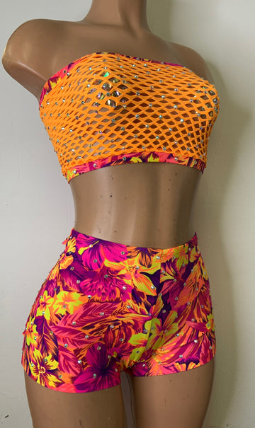Mamacita Floral Shredded Shorts Set