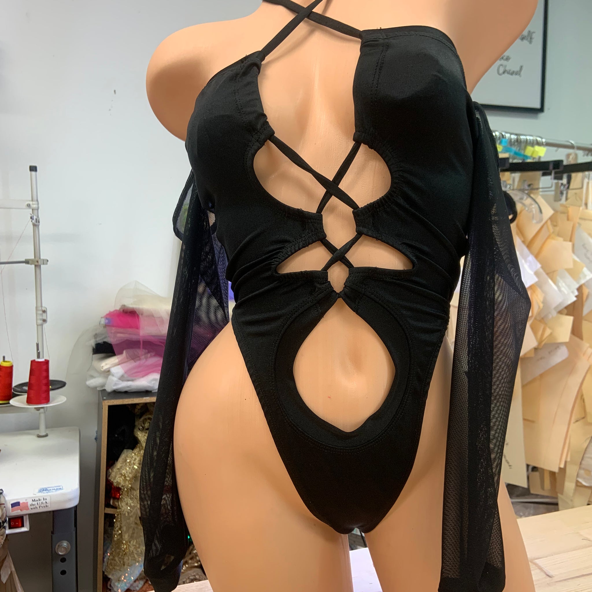 Eyes On Me Strapless Lace Up Bodysuit With Sleeves