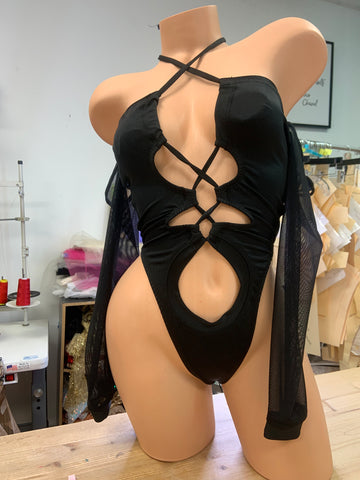 Eyes On Me Strapless Lace Up Bodysuit With Sleeves