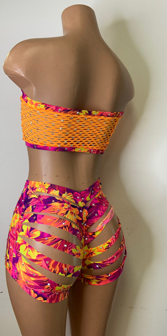 Mamacita Floral Shredded Shorts Set