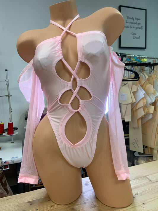 Eyes On Me Strapless Lace Up Bodysuit With Sleeves